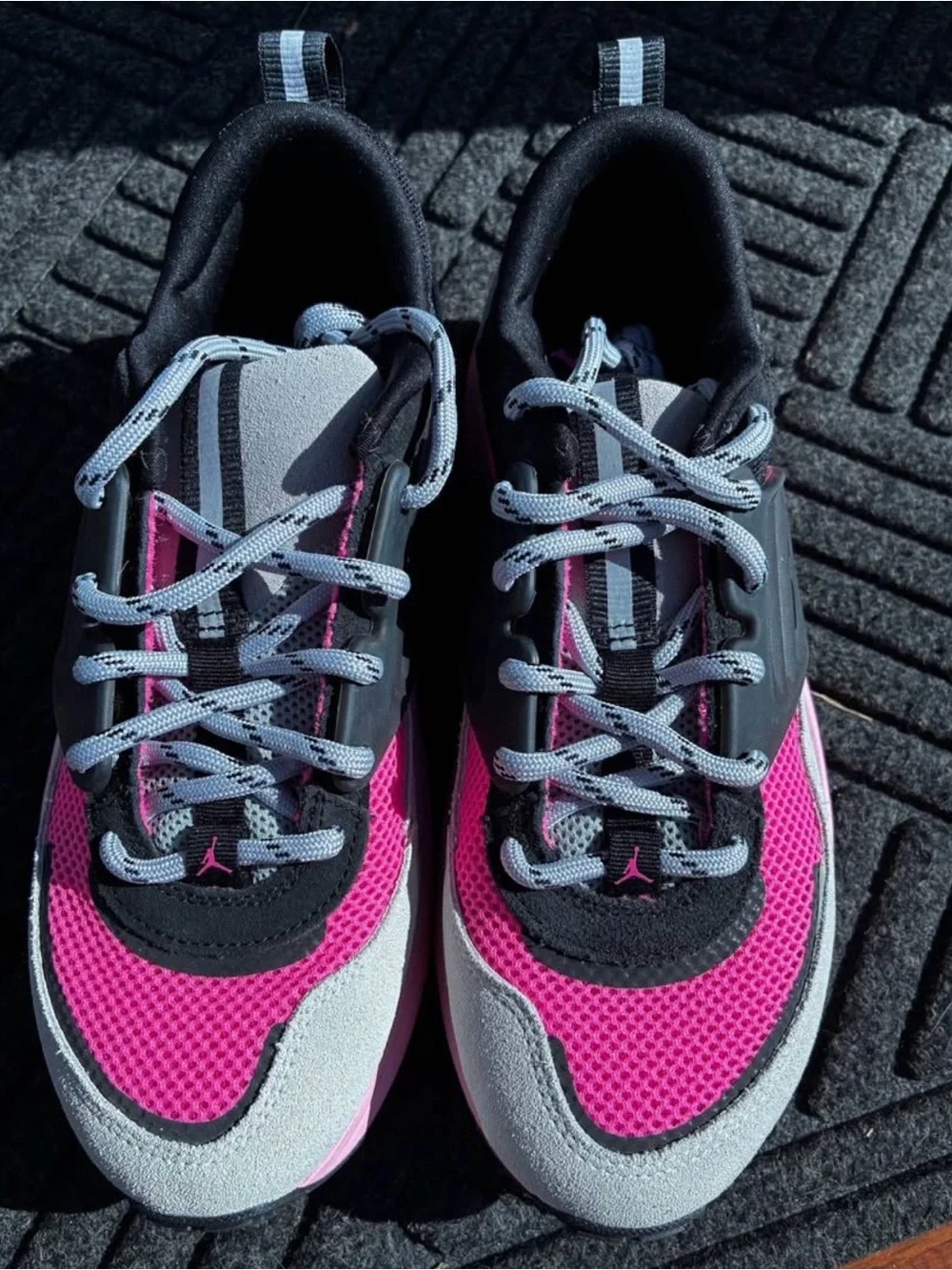 Jordan Men's Pink and Gray Sneakers - Mesh & Suede